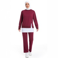 Nouvel ensemble deux pièces décontracté pour femmes musulmanes, style arabe/moyen-oriental, maillot de bain à manches longues avec capuche, couleur unie, motif 3D, pour l'extérieur
