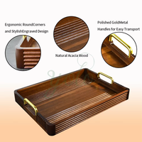 Grand support de plateau de service en bois massif antique rectangulaire avec poignée en métal faite à la main pour la cuisine, l'hôtel et le café.
