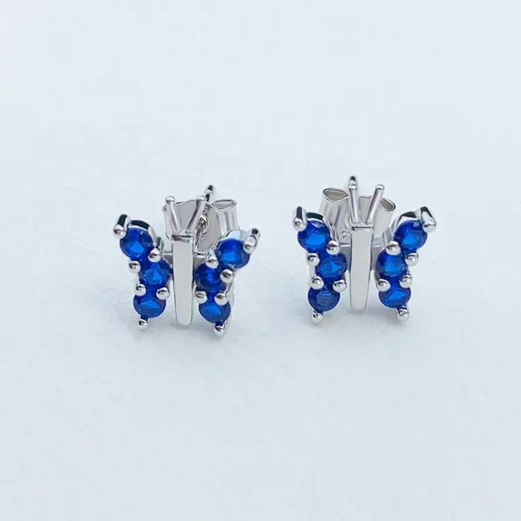 Luxus Frauen Fine Jewelry Blue Butterfly Ohr stecker mit 5A Zirkon S925 für Neujahr