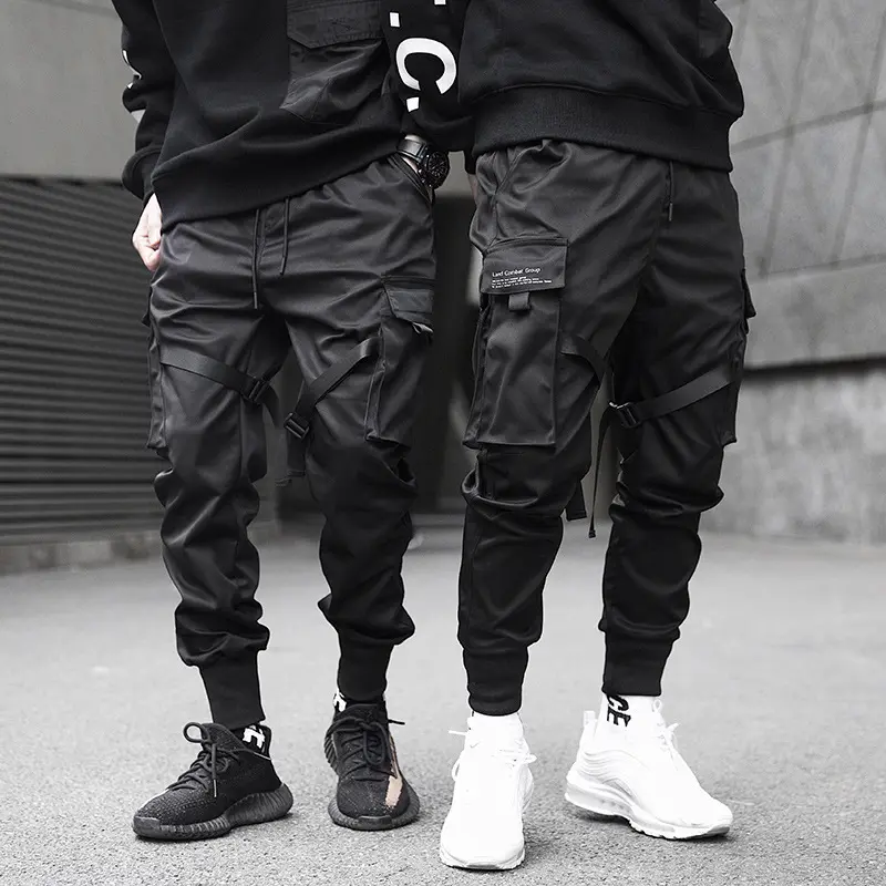 Black Men Street Cargo Pants Harajuku Harem Pants Fashion Hop Elastic Feet Joggers Comfort Trousers