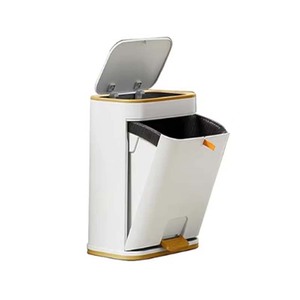 Cubo de basura estrecho con Pedal de paso dorado de 3 galones con tapa superior de prensa Cubo de basura de plástico a prueba de perros para cocina Cubo de almacenamiento de oficina - Product Image 1