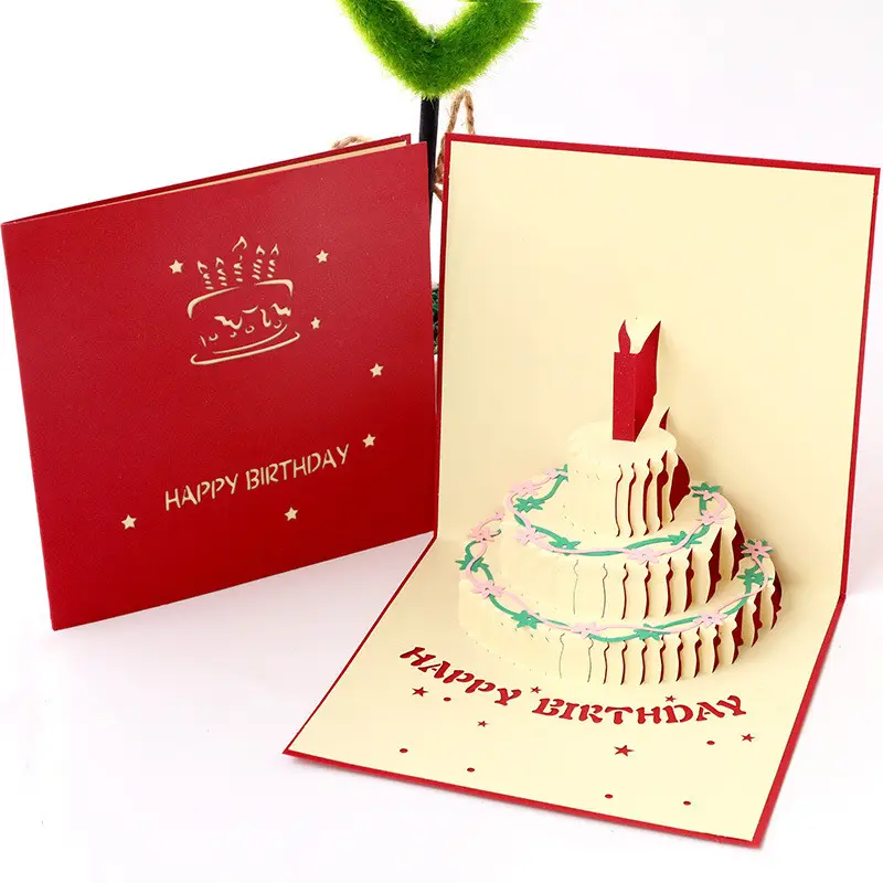 3D Happy Birthday Paper card with pop up cake sharp and Wishes card packed with envelop Nice Birthday gift greeting card