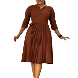 Plus Size Fashion Dress for Women, Solid Color, 3 4 Sleeve, Pleated Design, African Style, Cross Border <strong>Clothing</strong>, Wholesale - Product Image 5