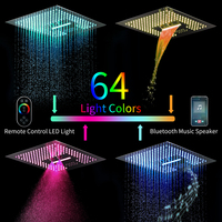 Robinet de douche thermostatique en laiton avec jets corporels, pluie, cascade et brume intégrés au plafond, pommeau de douche LED de 16 pouces et système audio