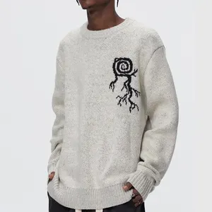 Hot selling make young man jacquard sweater fashionable white color O neck Anti-pilling pullover long sleeve winter knit sweater