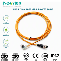 Kabel Indikator LED M12 4-Pin A-Code, Kabel Sensor Fleksibel Tinggi PUR Oranye IP67 Tahan Air untuk Robotika & Diagnostik