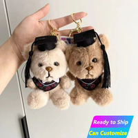 En gros, porte-clés personnalisé ours en peluche de graduation avec mini-casquette et pompon, pendentif breloque pour sac, porte-clés de voiture, cadeau