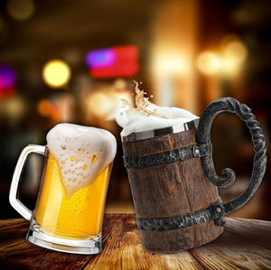 Chope à bière <span class=keywords><strong>en</strong></span> <span class=keywords><strong>bois</strong></span>, grande tasse Viking, chope à bière avec poignée, chope à double paroi <span class=keywords><strong>en</strong></span> acier inoxydable - Product Image 6