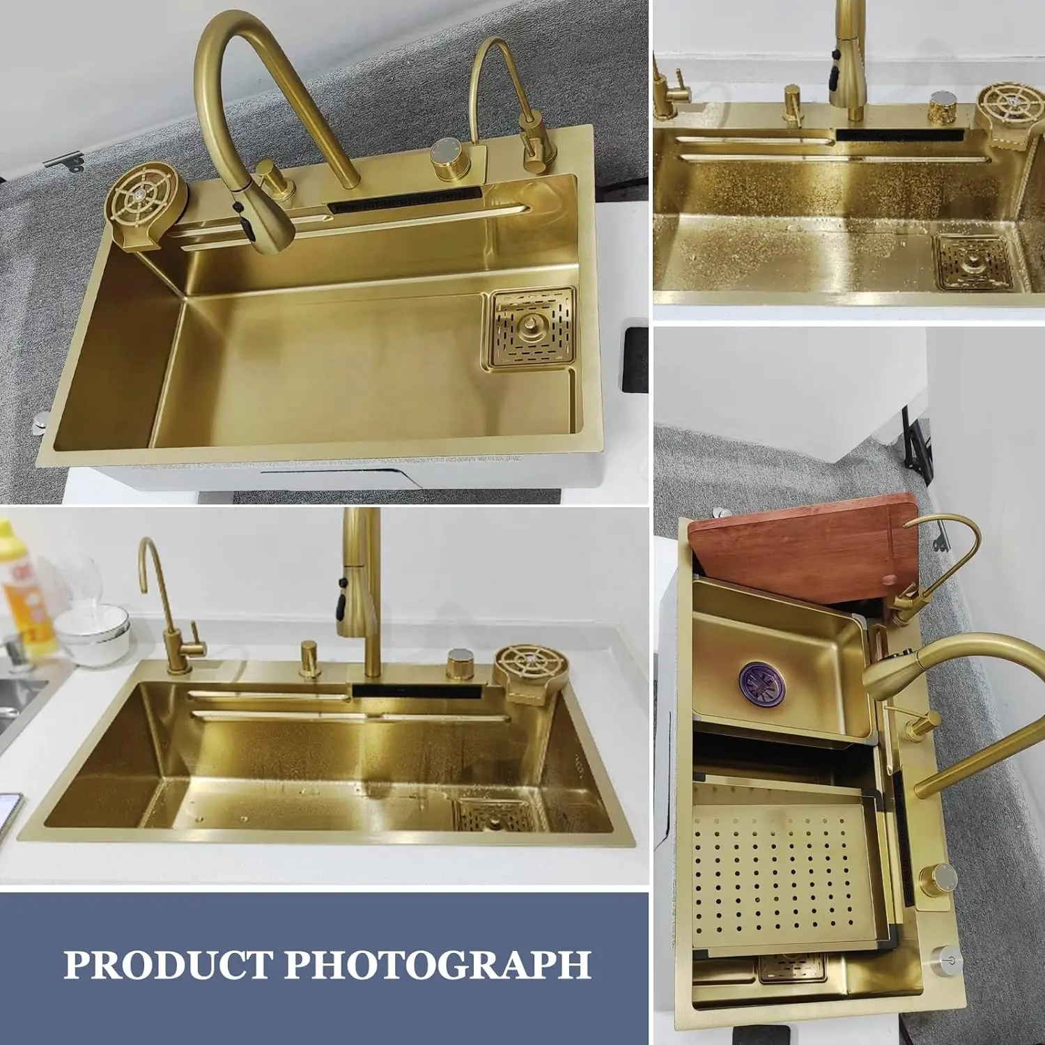 Tiktok-Hit Nano Küche Wasserfall-Werkwaschbecken Einzelbecken Edelstahl-Werkwaschbecken mit multifunktionellem Abtropffluss und Zubehör