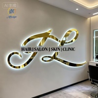 Enseigne lumineuse LED murale pour salon de beauté, design gratuit, lettres en métal doré rétroéclairées 3D, logo personnalisé, enseigne LED pour entreprise, intérieur/extérieur