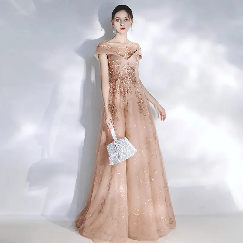 Женские платья, вечерние платья, официальное привлекательное Сетчатое платье с открытой спиной и вырезом лодочкой, розовое свадебное платье с блестками, обручальное платье для невесты