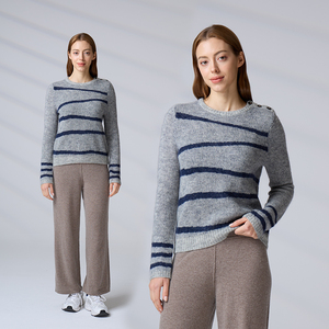 Service OEM du fabricant : Pull en mohair mérinos à manches longues et à rayures pour femmes - Product Image 1