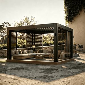 Pergola bioclimatique de luxe en aluminium avec projecteurs LED, gazebo moderne à lames motorisées <span class=keywords><strong>pour</strong></span> une vie de plein air haut de gamme - Product Image 1