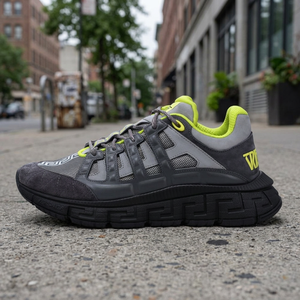 Baskets Trigreca Grises et Vert Néon pour Hommes – Chaussures Décontractées en Cuir Véritable de Haute Qualité, à Lacets, Anti-Odeur, pour Adultes - Product Image 5