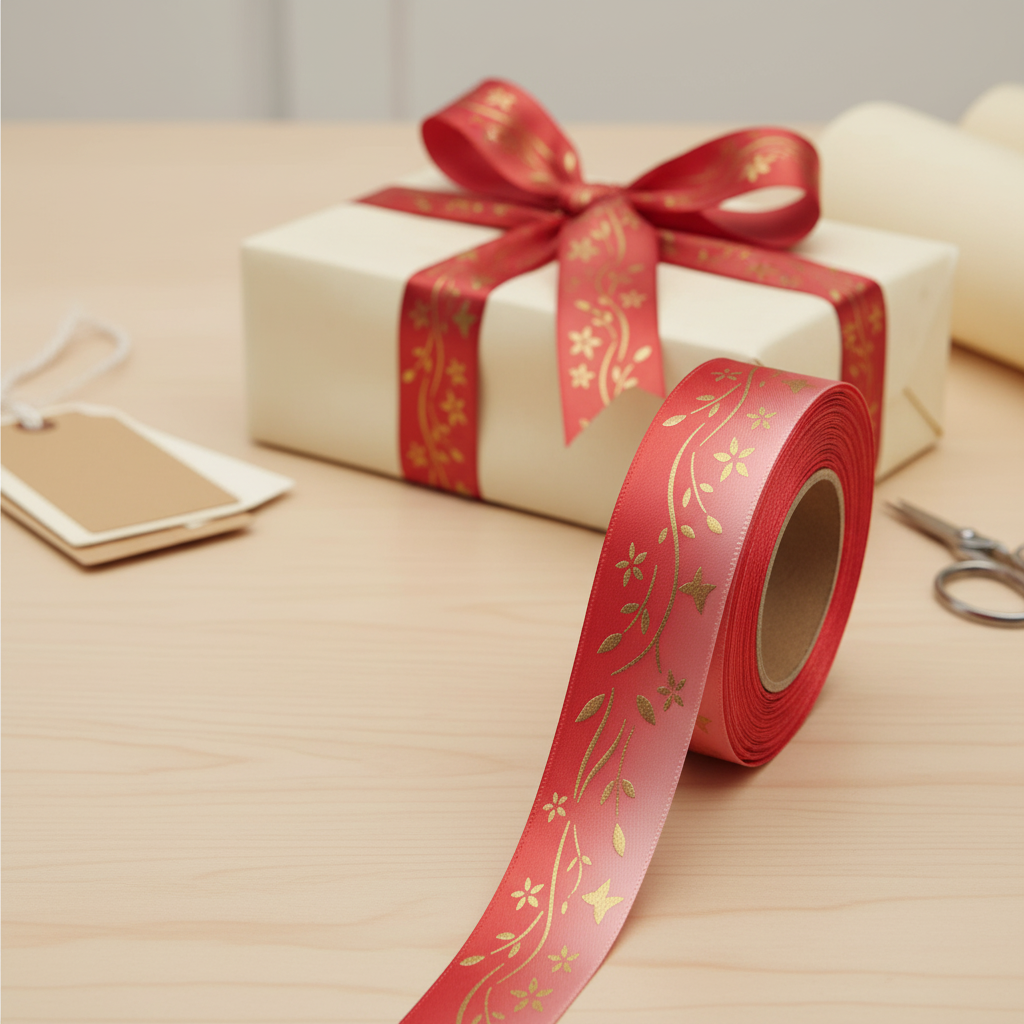 Hot Sales 25mm Gift Box Foil Printing Ribbon Wedding Festival Birthday Gift Ribbon Acceptable Custom Logo Polyester Ribbons