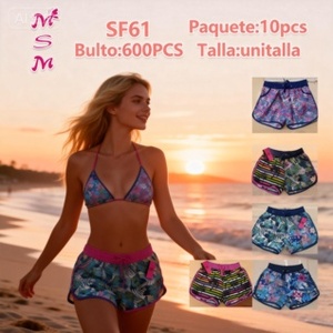 Sf61 Pantaloncini da Donna con Stampa Tropicale ad Asciugatura Rapida in Spandex e Poliestere con Coulisse in Vita, Costume da Bagno Casual con Tasche - Product Image 3