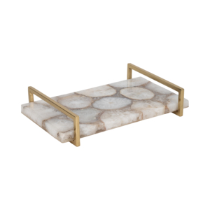 Vassoio rettangolare in marmo con manico in metallo per centrotavola decorativo per la casa - Product Image 3