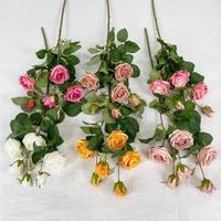 Roses artificielles multi-tiges en soie, style vintage, pour décoration de mariage à domicile, aménagement de zone de réception, accessoires floraux pour séances photo