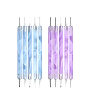 5Pcs Purple Blue Steel Dotting Pen Set Acrylic Handle Rhinestone Picker Nail Art Decoration Tools - Product Image 1