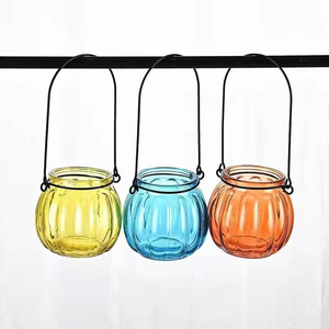 180ml frutta pera a forma di zucca vernice in <span class=keywords><strong>vetro</strong></span> colorato portacandele in cera barattolo con manico in metallo a cerchio oscillante per le vacanze - Product Image 2