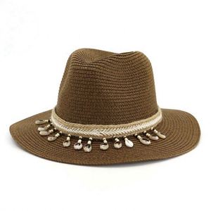 Hot Sale Wholesale Custom Brand Silk Screen Printed Shell Design Summer Wide Brim Fedora Panama Paper Straw <b>Hat</b> <b>for</b> Women Men - Product Image 6