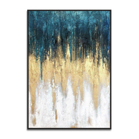 Tableau d'art abstrait en toile, peinture acrylique faite à la main, bleu et or, pour salon, décoration murale moderne