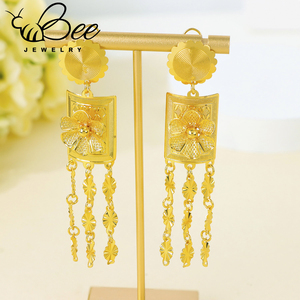 Juego de Joyería Hipoalergénica para Novia, Estilo Dubái, con Borlas Nigerianas, Oro Asiático de 24K, Collar Largo y Aretes - Product Image 2