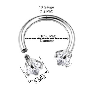Anneau de nez en acier inoxydable en forme de U avec sertissage à griffes en zircon pour bijoux de piercing corporel - Product Image 2
