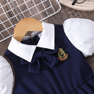 Vestito estivo per ragazze scuola primaria inglese in stile maniche corte un pezzo vestito uniforme <span class=keywords><strong>di</strong></span> classe per la fascia <span class=keywords><strong>di</strong></span> età dei bambini - Product Image 2