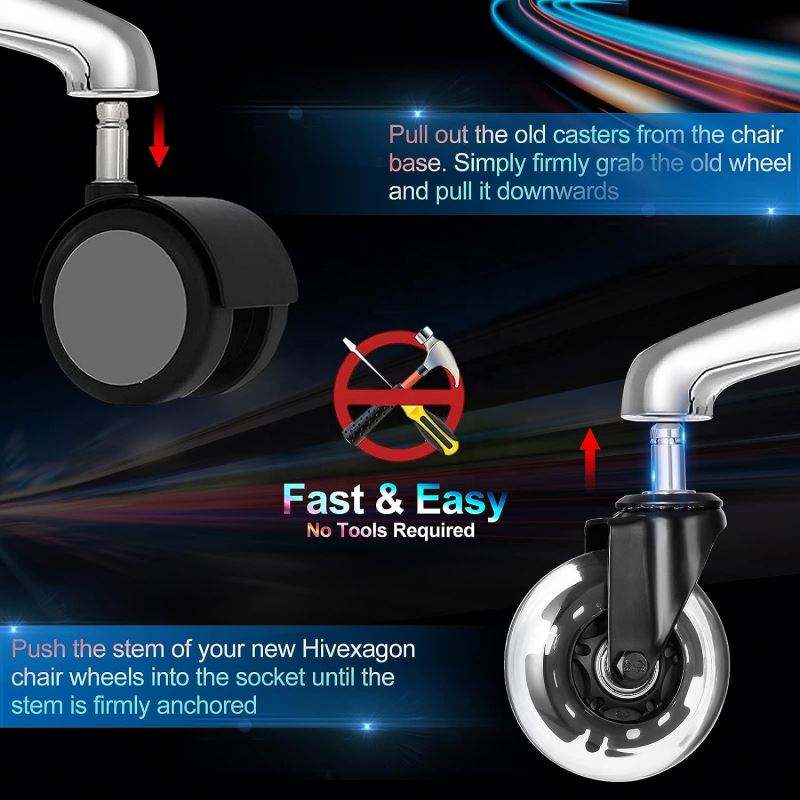 Office Caster RGB Color Changing Lights 3 Inch Roller Bearing Replacement Gaming Chair Casters Rubber Wheels Hospital Bathroom