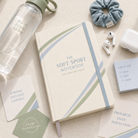 Carnet de fitness personnalisé LABON, couverture rayée crème, bande élastique, plan d'entraînement, pages de liste de choses à faire, pages de gratitude, marque-page en ruban, OEM ODM