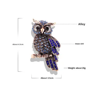 Spilla di Lusso Vintage a Forma di Gufo con Diamanti Blu, Accessorio per Abbigliamento Femminile, Stampa Digitale su Metallo - Product Image 2