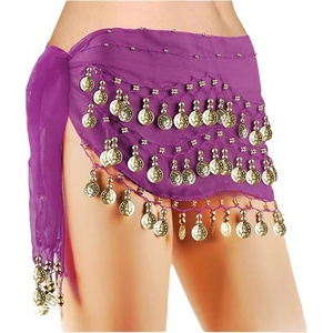 शिफॉन बेली डांस इंडिया हिप स्कार्फ गोल्डन 98 सिक्के बेल्ट डांस कमर चेन - Product Image 5