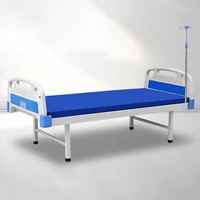 Lit médical manuel fixe pour soins à domicile, capacité 240 kg, plateau en acier perforé, poteau IV en acier inoxydable, matelas en mousse 80 mm