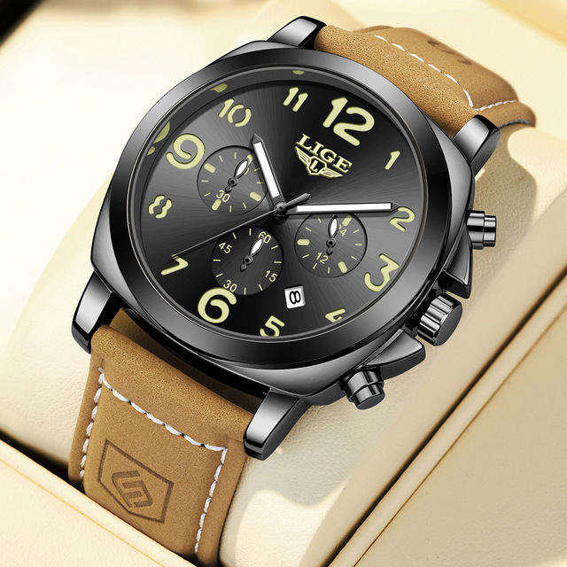 LIGE 89224 Muti Function Sport Waterproof Relogio Men Watches for Men Luxury Luminous Quartz Watch Reloj Small Dials Wristwatch