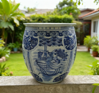 Pot Bunga Porselen Biru Putih Cina Ukuran Besar untuk Tanaman Besar Indoor Outdoor (Motif Phoenix)