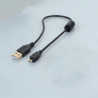 Kabel Data USB2.0 Male ke Mini Male Berpelindung dengan Jaket PVC, Konduktor Tembaga Berlapis Timah, Cincin Magnetik untuk Kamera dan Pemindai Barcode