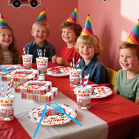 Feuerwehrauto Geburtstagsparty Tischdekoration Erstgeburtstag Geschenk Wimpelkette Pappteller Party Papierdekoration Set