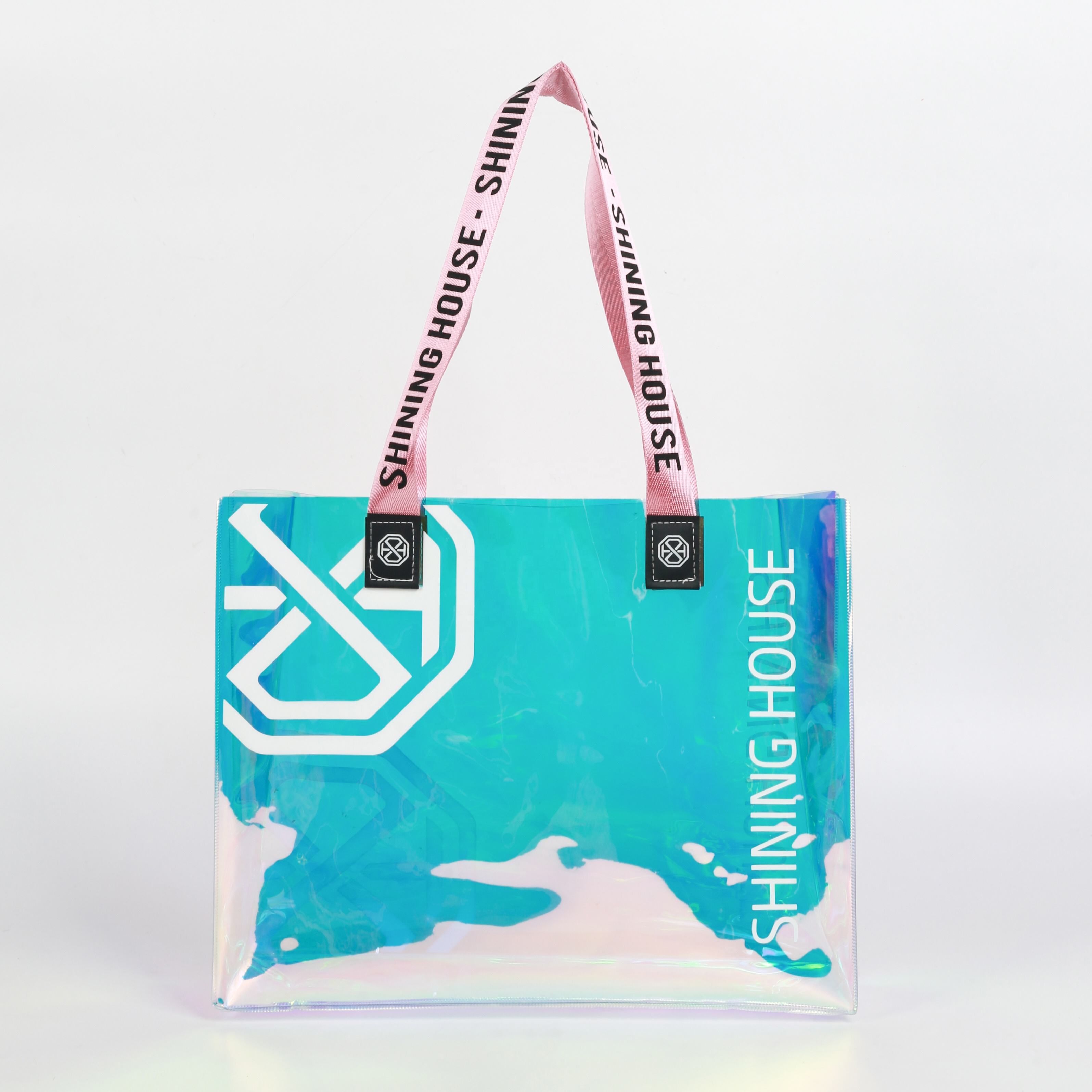 New Style Waterproof Transparent Iridescent Stylish Holographic Pvc Gift  Shopping Bag clear Hologram Laser TPU Tote Beach Bag