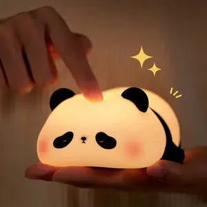 Lampu malam LED portabel untuk anak-anak, lampu Panda silikon kartun hadiah kreatif, lampu kamar bayi LED portabel, dapat diisi ulang daya USB, lampu sentuh lucu