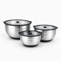 Ensemble de bols mélangeurs en acier inoxydable antidérapants avec couvercles en verre, bols à salade, ensemble d'ustensiles de cuisine polyvalents pour le stockage des aliments et la préparation des repas