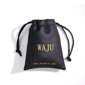 Soft Newest pattern for leather drawstring pouch with embossed logo