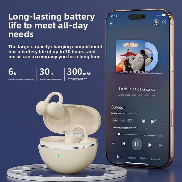 2025 New for 5.4 Ear Clip Headphones Waterproof Long Battery Life Low Delay Active Noise Cancellation High Quality Sound