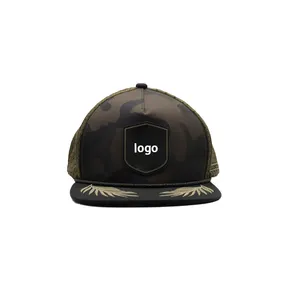 Customized 5 Panel Baseball Cap Breathable Laser Cut Drilled Hole Perforated Camo Black Flat Brim Snapback Cap Hat