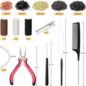 Kit de Herramientas para Extensiones de Cabello Obexa OBB-39493, 600 Anillos Metálicos de Silicona, Alicates, Ganchos, Agujas, Clips, Hilo, Instalación y Extracción - Product Image 2