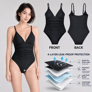 Custom Logo Eco-friendly Recycled Nylon 4-Layer Period Proof Swimwear One Piece Period Swimsuit Leak Proof Menstrual For Girls
