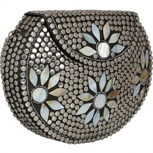 Handmade Eco-Friendly Portable Ladies Fashion <b>Clutch</b> <b>Bag</b> with Metal Stones Beading Cotton Lining Flap Closure for Evening Use - Product Image 1