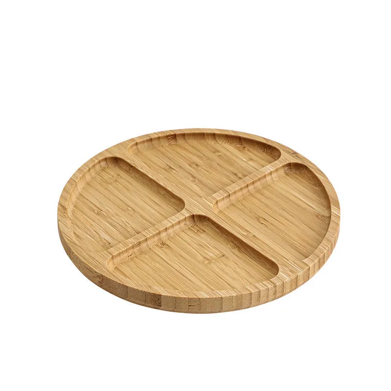 Hot Sale Bamboo Serving Platter Tray Round Candy Tray Nuts Snack Serving Plates Dry Fruit Serving Tray With 4 Section