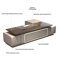 Nouvelle arrivée, bureau de direction en bois de luxe haut de gamme en forme de L, bureau moderne minimaliste pour PDG et managers, bureau exécutif avec accent LED, bureau haut de gamme