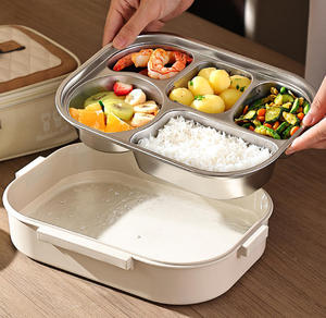 4-Compartment Metal <b>Snack</b> Organizer Stainless Steel Lunch Box with Leakproof Condiment <b>Container</b> - Product Image 5